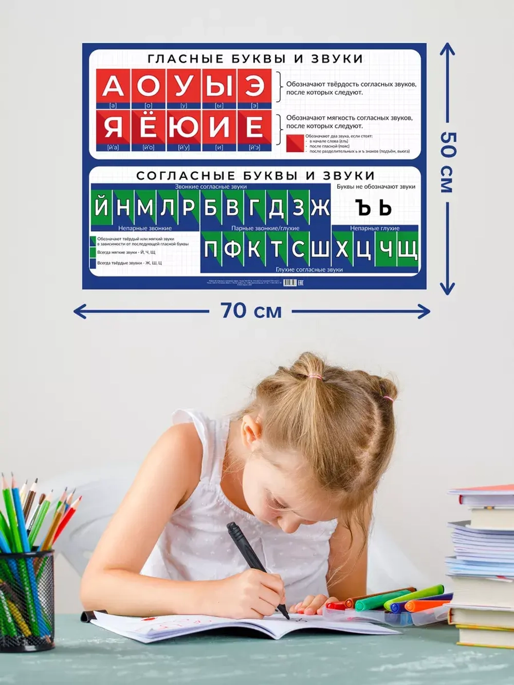 Плакат А2 "Гласные и согласные звуки"