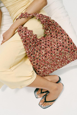 ZARA СУМКА-МЕШОК ИЗ РАФИИ, РОЗОВЫЙ