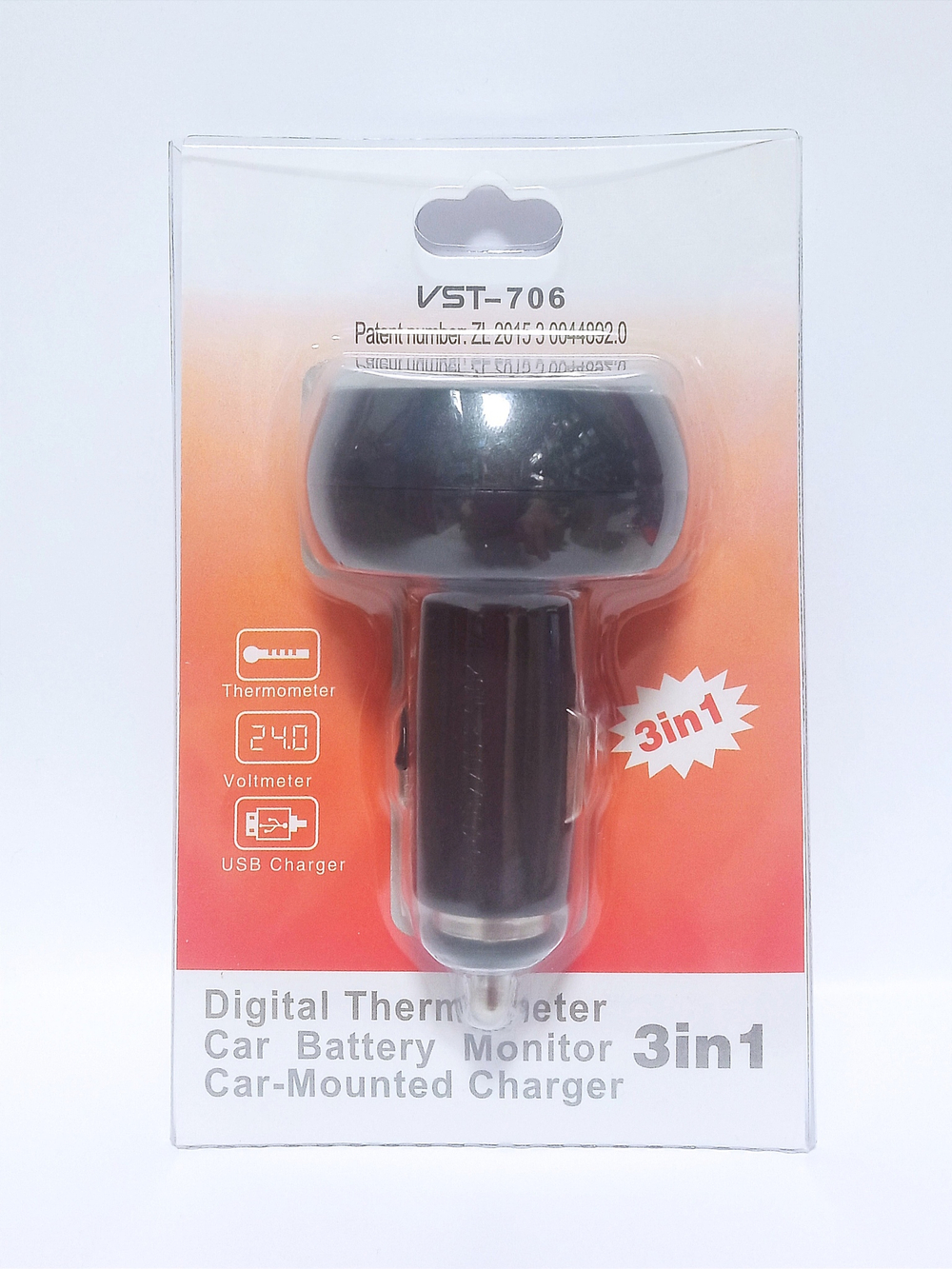 Авто термометр + вольтметр +З/У VST-706 (3-в-1) Red