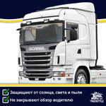 Ламбрекен с косынками двусторонние SCANIA (экокожа, бежевый, синие кисточки)