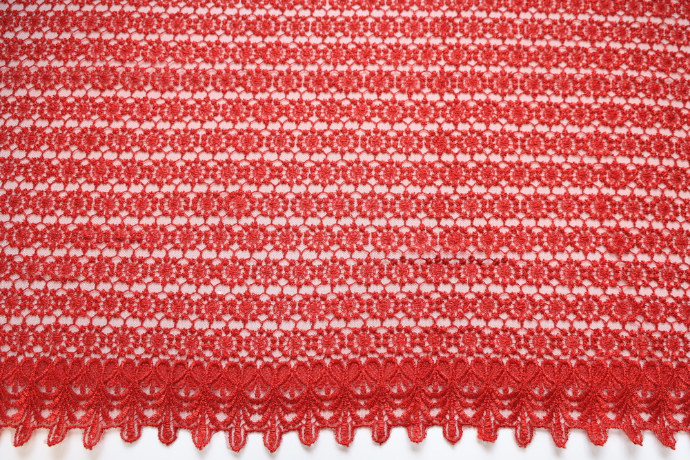 Вышивка на сетке красная