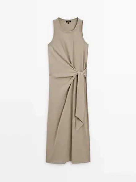 Massimo Dutti Платье миди с завязками, дымчатый