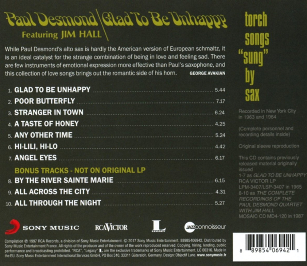 Paul Desmond / Glad To Be Unhappy (CD)