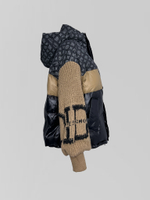 Куртка 18093 укороченная со вставками из ткани и вязанными рвукавами