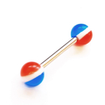 Штанга 16 мм с акриловыми цветными шариками 6 мм (мяч красны-синий) для пирсинга языка. Медицинская сталь. 1 шт
