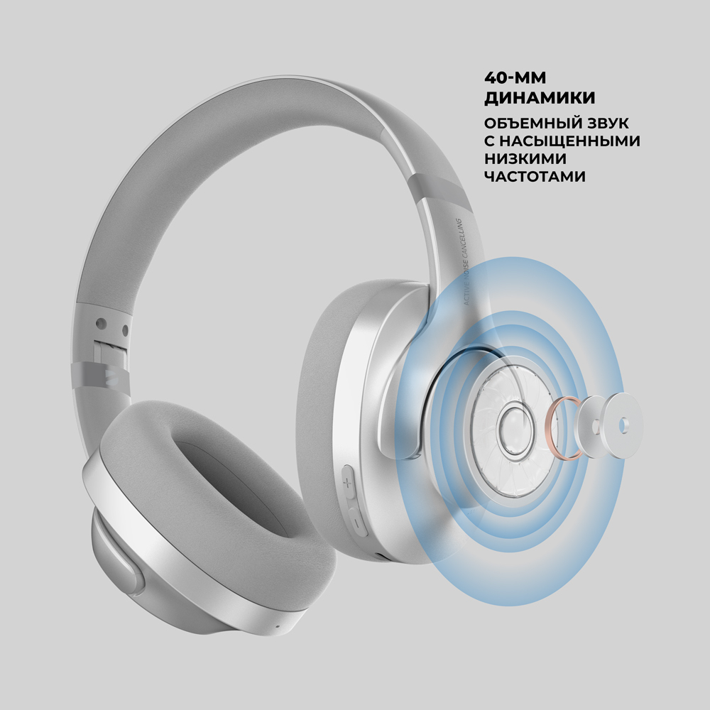 Беспроводные накладные наушники Stereo Ultra ANC, BT 5.4, ENC, 500 мАч, серебристый