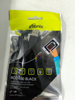 Кабель mini USB RITMIX RCC-100, 1 м черный. Поддержка заряда и передачи данных.