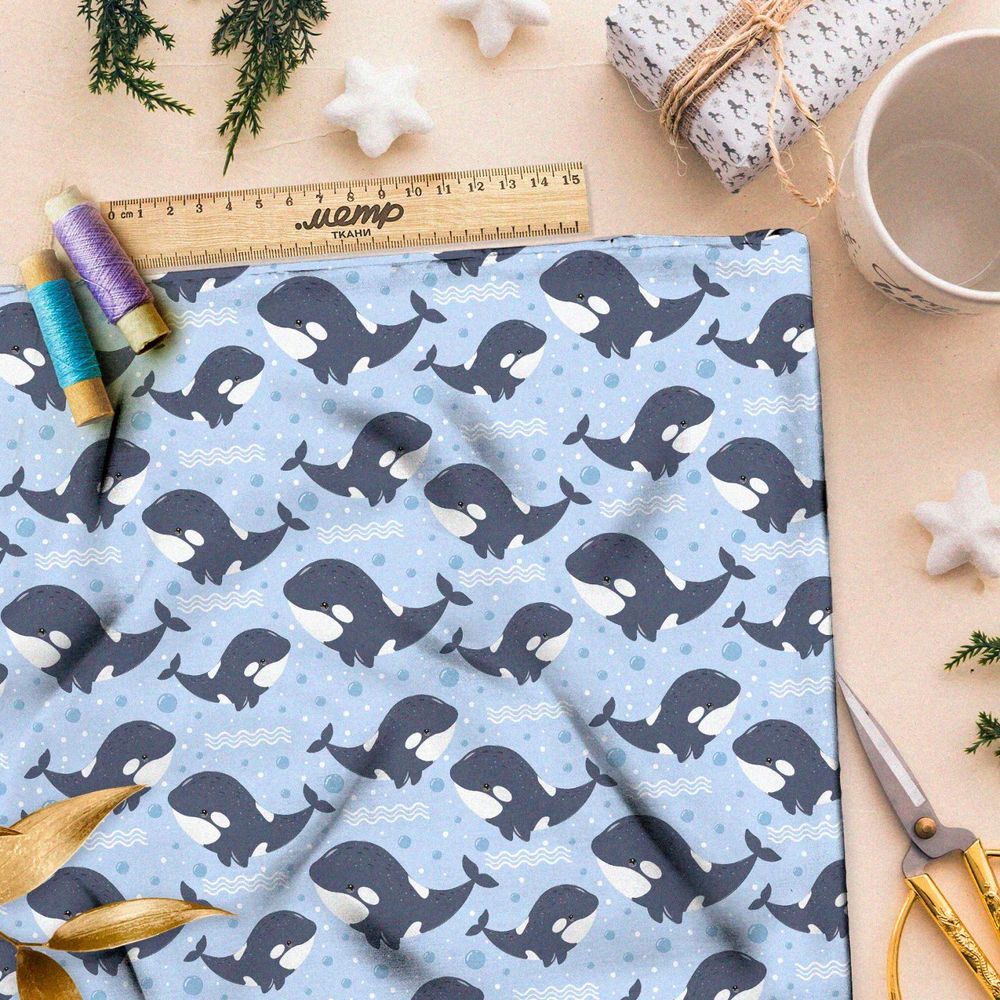 Ткань премиум сатин милые касатки