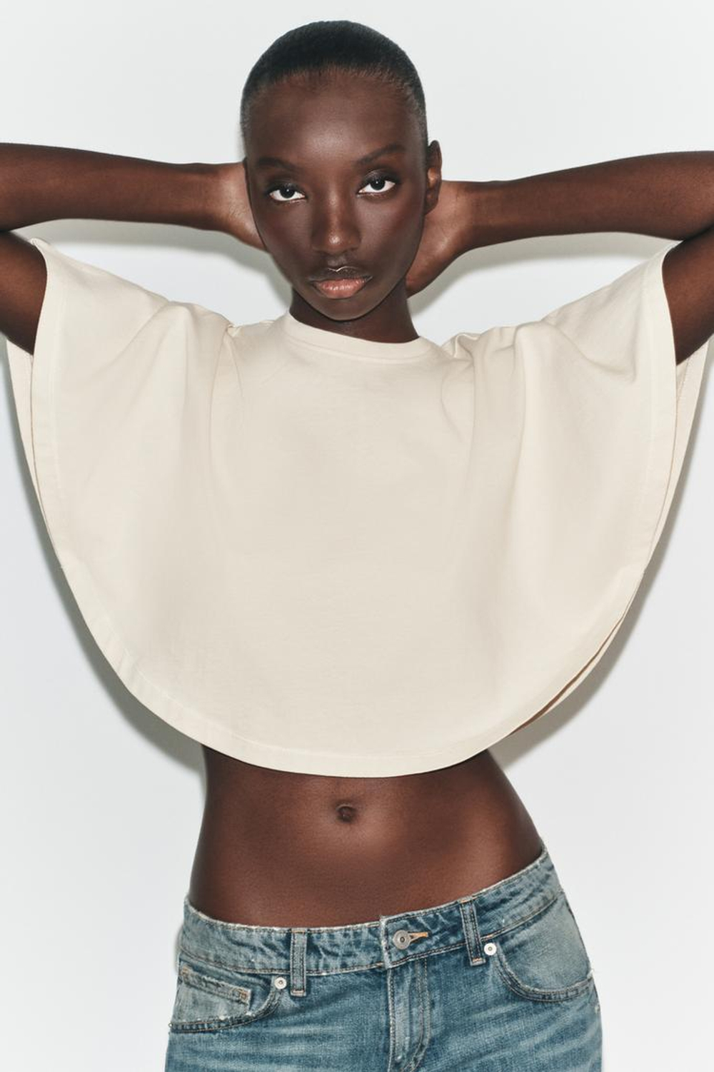 ZARA УКОРОЧЕННЫЙ ТОП С ЭФФЕКТОМ ПОТЕРТОСТИ, ЖЕЛТЫЙ