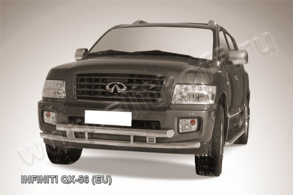 Защита переднего бампера (нержавейка) Infiniti QX-56 (2004-2010) d76+d57
