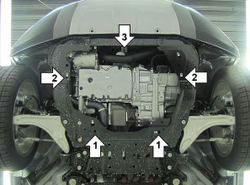 Защита картера Двигателя, КПП. 3 мм, Сталь. для Land Rover Range Rover Evoque 2011-2019, Land Rover Discovery Sport 2015-2019 MOTODOR.13215