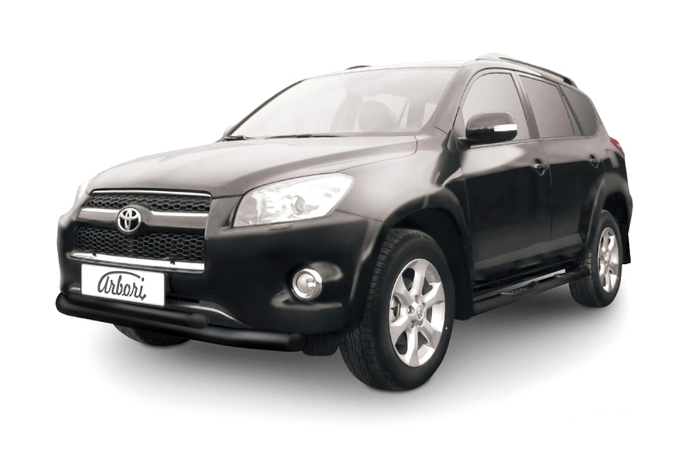 Защита переднего бампера d76+d57 двойная Arbori черн. для Toyota RAV4 Long 2009-2014