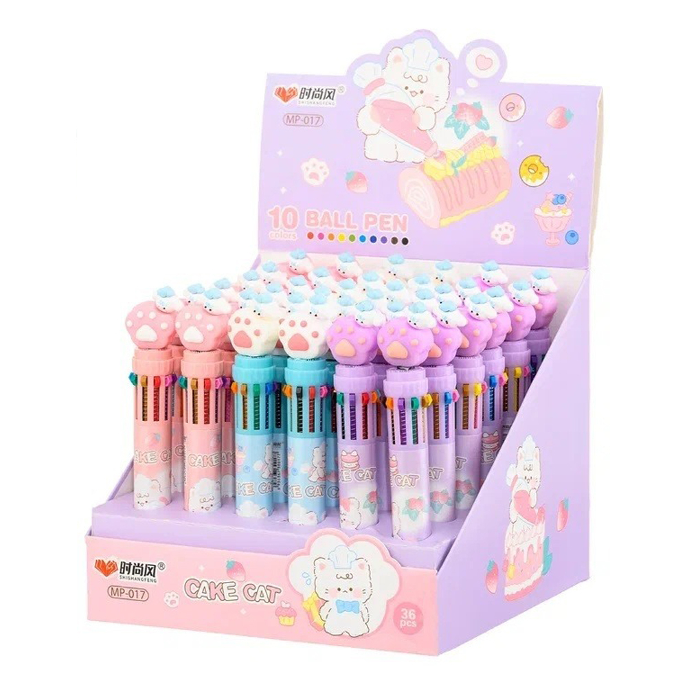 Ручка шариковая, автоматическая, 10в1, Basir, серия "ЛАПКИ", 10-ти цветная, с резиновой фигуркой, 36 шт