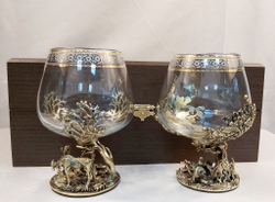 Набор из 2-х бокалов для коньяка "Охота на лося и Охота на глухаря" (подарочный футляр)