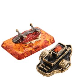 Народные промыслы AM-3011 Фигурка «Пароход» (латунь, янтарь)