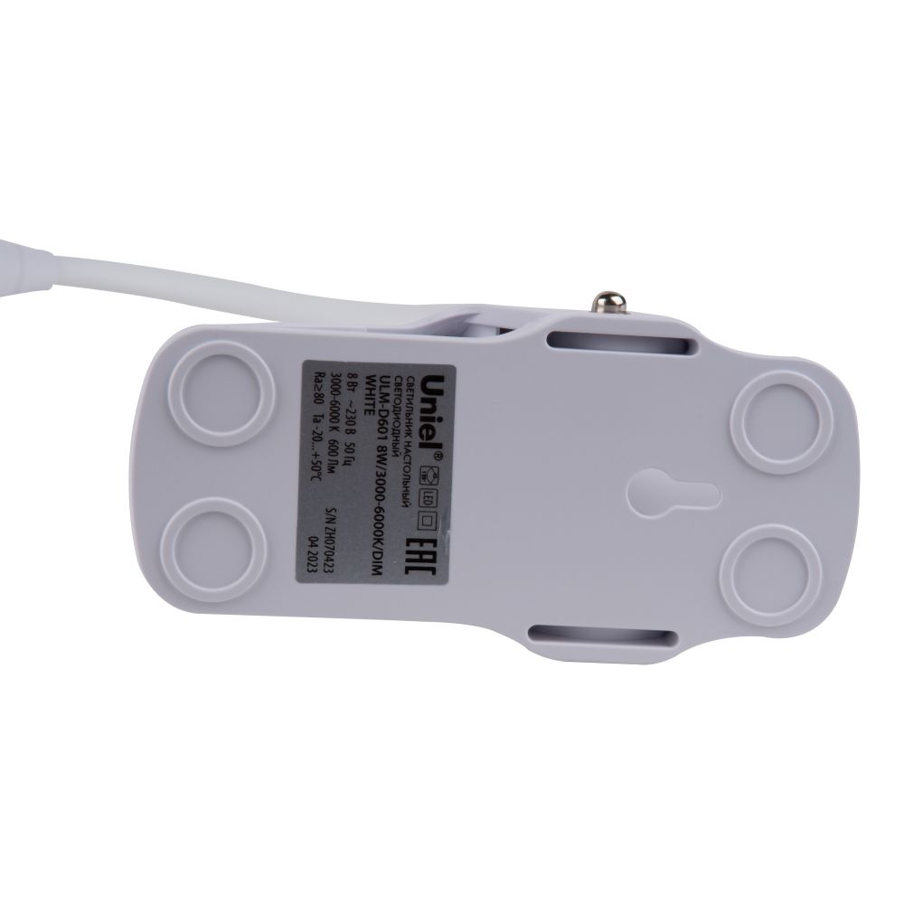 ULM-D601 8W-3000-6000K-DIM WHITE Светильник настольный светодиодный прищепка. Сенсорный выключатель. Диммер. Белый. TM Uniel