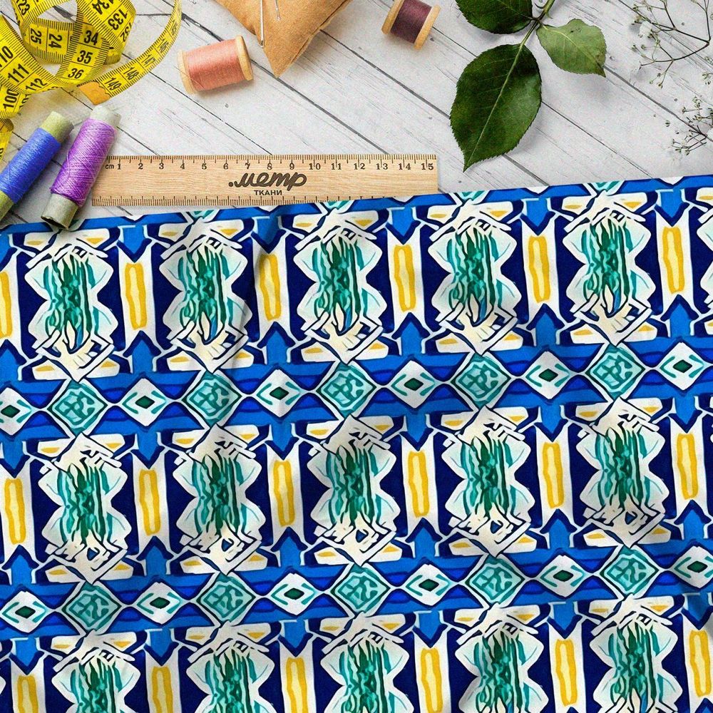 Ткань премиум сатин этническая мозаика