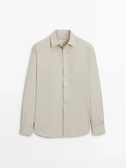 Massimo Dutti Рубашка из 100% хлопкового поплина с карманом, бежевый