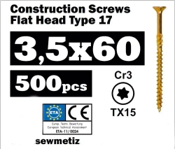 Конструкционный саморез по дереву 3,5х60 потай, TX15, (500 шт.), SEWMETIZ