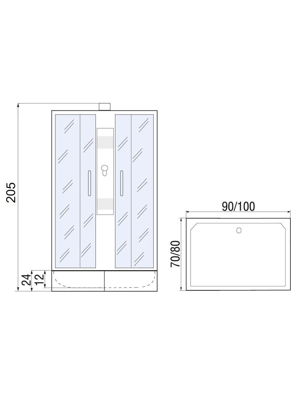 Душевая кабина RIVER  QUADRO Б/К 100/80/24 MT 100х80 см,  матовое стекло, поддон средний
