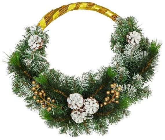 Венок Лоза с шишками и ягодами 40 см., золото, ЕлкиТорг (52025)