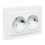 Розетка 2-м СП Минск 16А IP20 с заземл. защ. шторки бел. Basic EKF ERR16-128-100