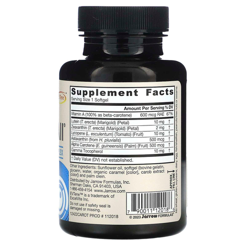 Jarrow Formulas, CarotenALL, комплекс из смеси каротиноидов, 60 капсул