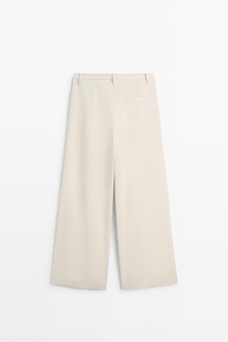 Massimo Dutti Драпированные укороченные широкие брюки, натуральный