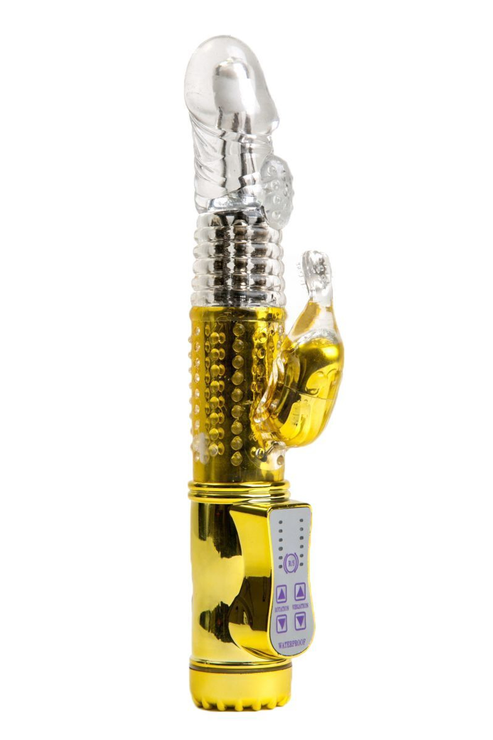 Золотистый вибратор с 24 видами вибрации и ротации - 21 см. (Цвет: золотистый)