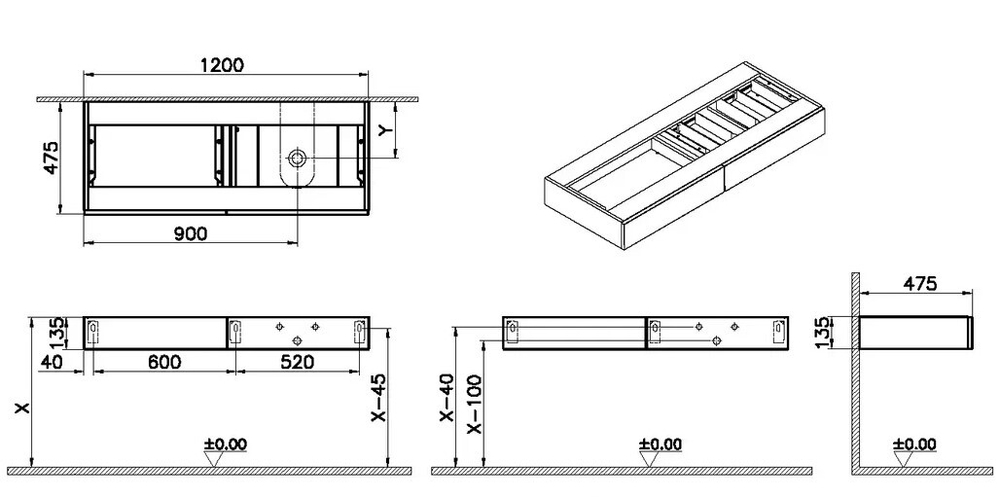 Тумба с раковиной VitrA Origin 120 см R 65682, черный дуб