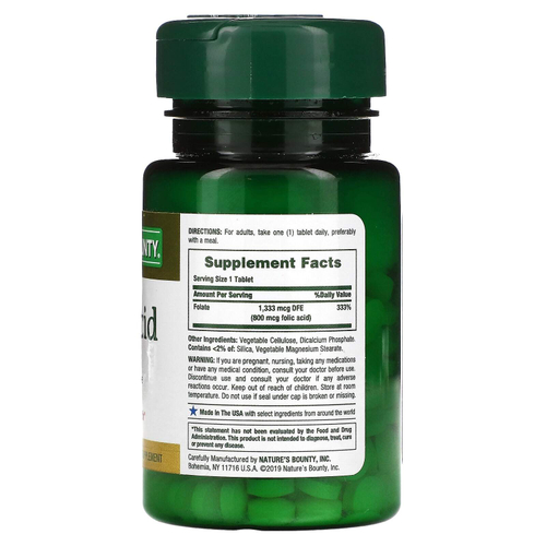 Nature's Bounty, фолиевая кислота, 800 мкг, 250 таблеток