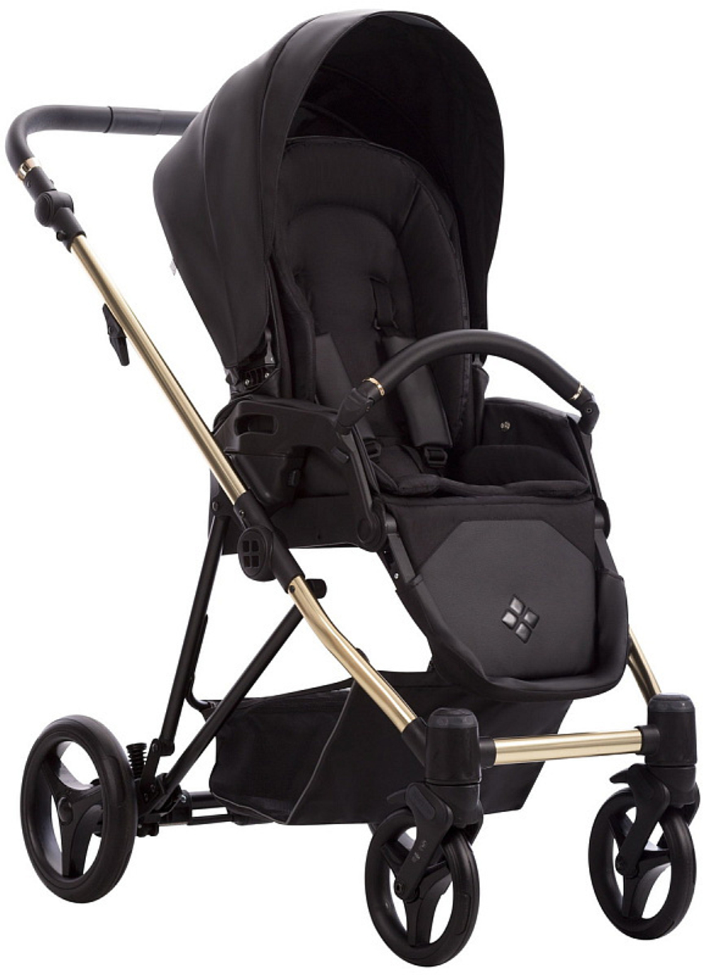 Детская коляска Bebetto Yoddi Premium Class 3 в 1 с автокреслом Avionaut Cosmo 02 черная кожа рама золото