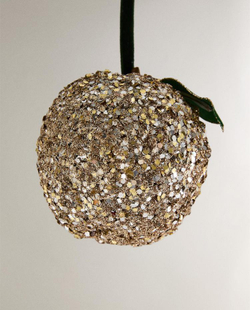 ZARA HOME ЕЛОЧНОЕ УКРАШЕНИЕ «ЯБЛОКО» С БЛЕСТКАМИ, ЗОЛОТИСТЫЙ