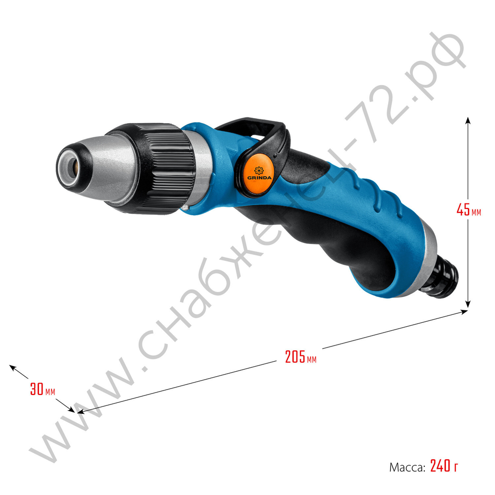GRINDA XM-R, плавная регулировка напора, металлический с TPR, поливочный пистолет, PROLine (429151)