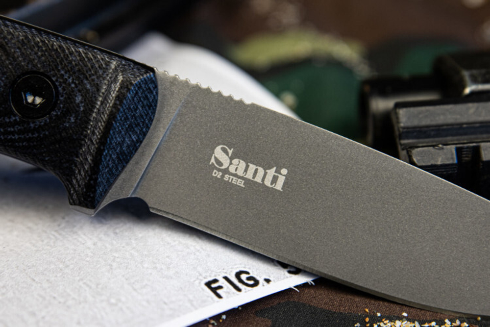 Нож Kizlyar Supreme SANTI D2 TW G10-BH LS (TacWash, G10 Black Handle, Leather Sheath)