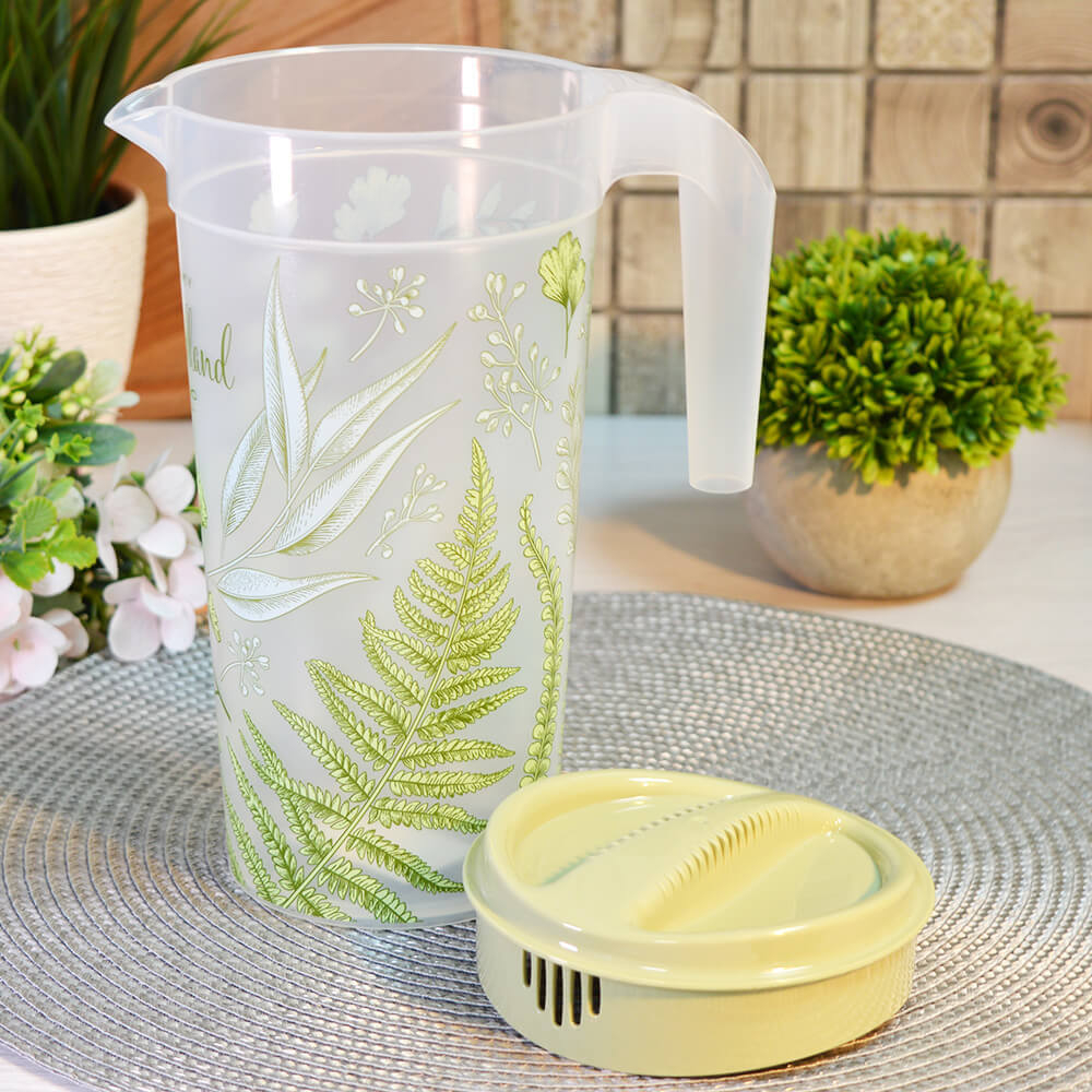 Кувшин 1,5л с крышкой, с декором, зеленый