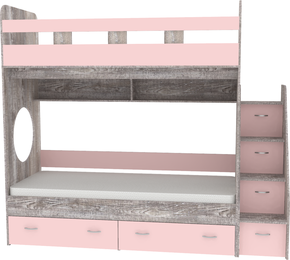 Двухъярусная кровать КарИВи Юниор 1 80x160 Бетон Розовый
