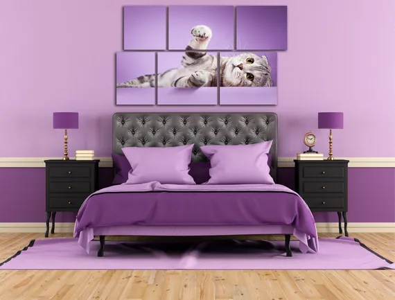 Модульная картина "Кот на фиолетовом фоне"