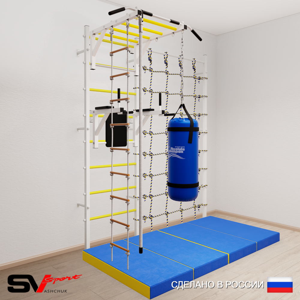 Шведская стенка Sv Sport усиленная 64560 (Турник рукоход/Брусья/Канат/Лестница/Цепь/Мешок 22кг/Мат 2м/Канатный лаз)