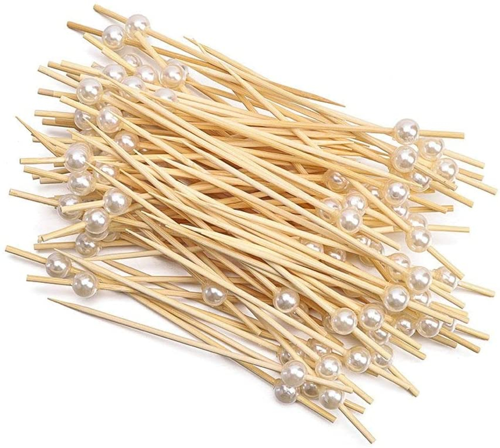 Пики Топперы, с бусинами, Белый жемчуг, 12 см, 50 шт