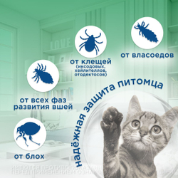 Капли на холку от клещей, блох, вшей и власоедов для кошек Фиприст Спот Он (KRKA), 3 пипетки Фипронил