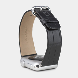 Ремешок для Apple Watch 44/45/46 mm из кожи крокодила, черного цвета