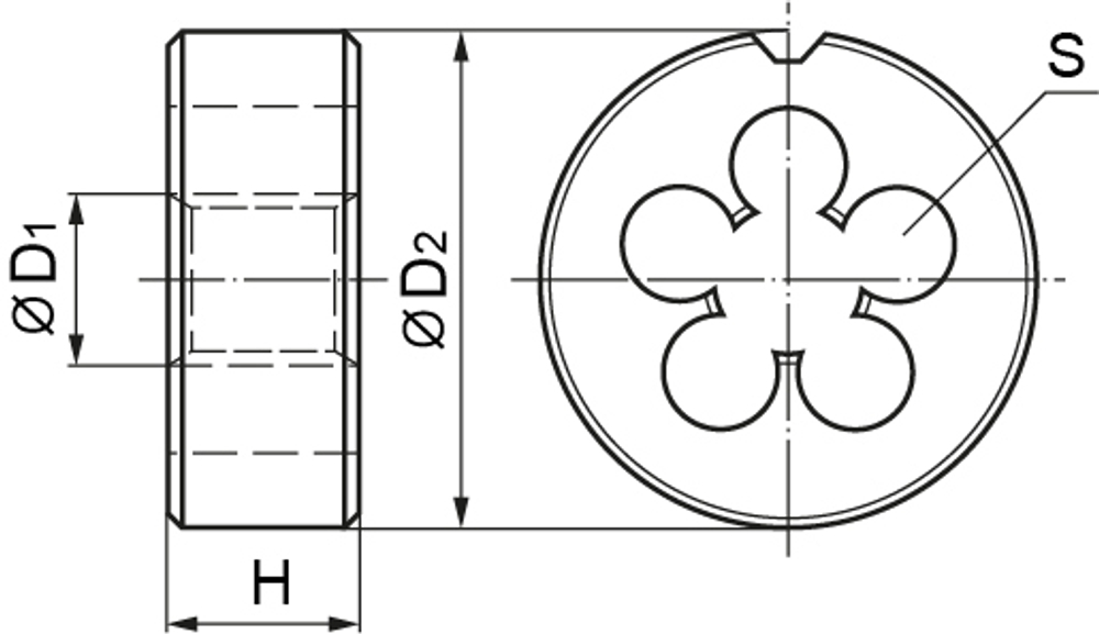 MDG1015 Плашка D-DRIVE круглая ручная с направляющей в наборе М10х1.5, HSS, Ф25х9 мм