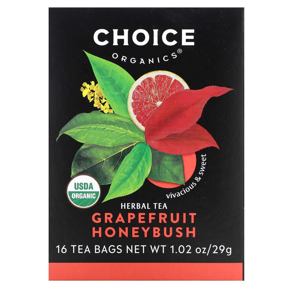 Choice Organic Teas, Herbal Tea, грейпфрут и ханибуш, без кофеина, 16 чайных пакетиков, 29 г (1,02 унции)