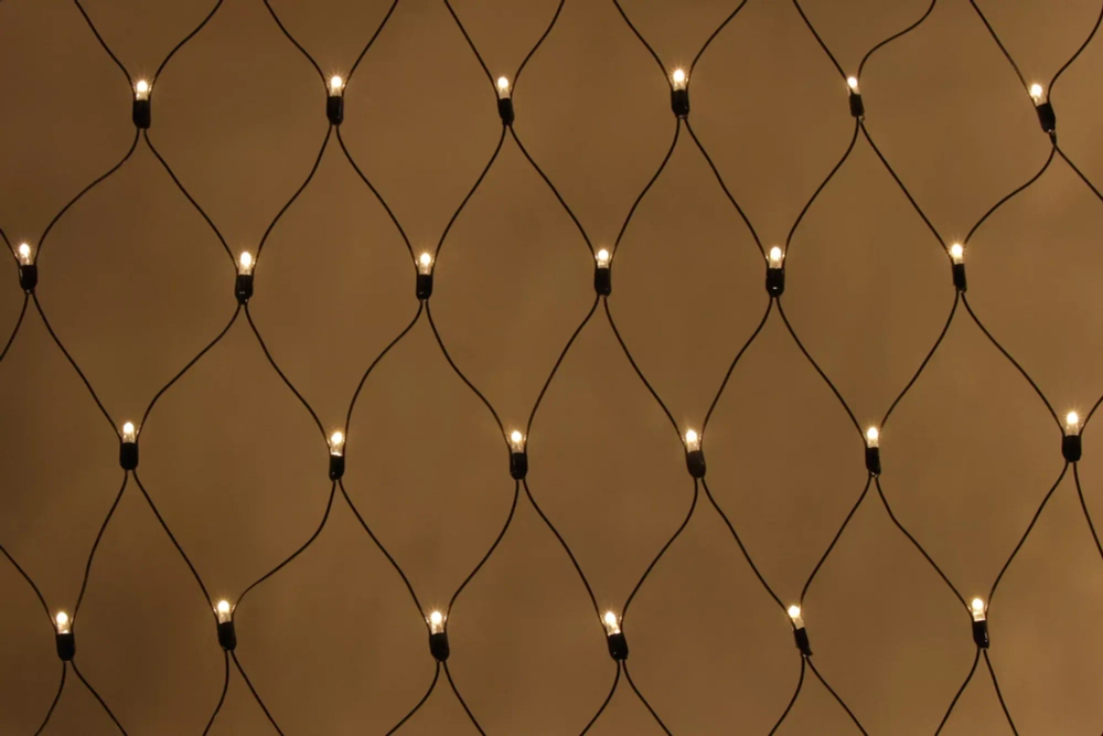 Светодиодная сеть 264 теплых белых LED ламп, 2*2 м., статика, черный провод ПВХ, Teamprof (TPF-N2*2-B/WW)