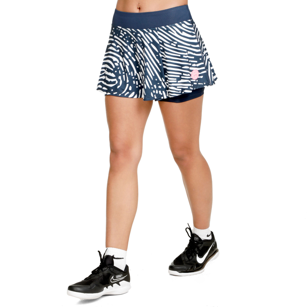 Женская теннисная юбка BIDI BADU Fingerprint Printed Wavy Skirt Women - Dark Blue, White