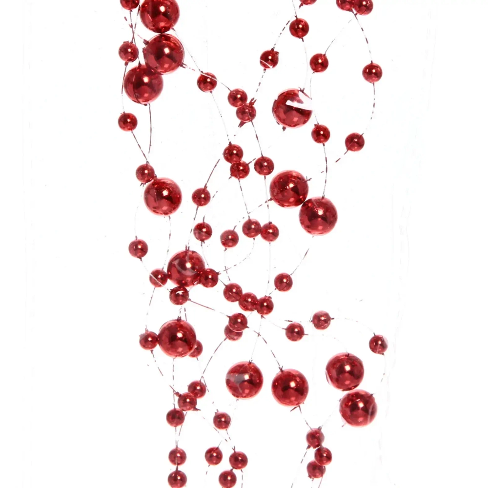 Бусы на ёлку 2м «Роса» d-7,5мм, Красный