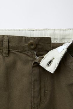 ZARA ПРЯМЫЕ БРЮКИ С НАШИВКАМИ, ТЕМНЫЙ ХАКИ