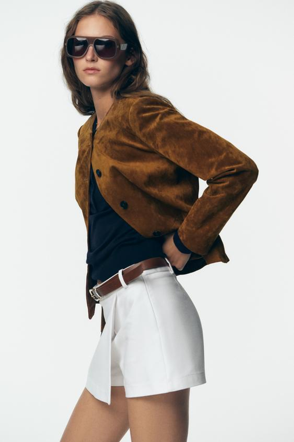 ZARA ЮБКА-ШОРТЫ С ЗАПÁХОМ И РЕМНЕМ, ЖЕЛТОВАТО-БЕЛЫЙ