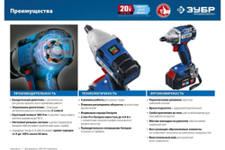 Бесщеточный гайковерт ЗУБР Профессионал 20 В, 2 АКБ, 4 Ач, в кейсе GB-250-42